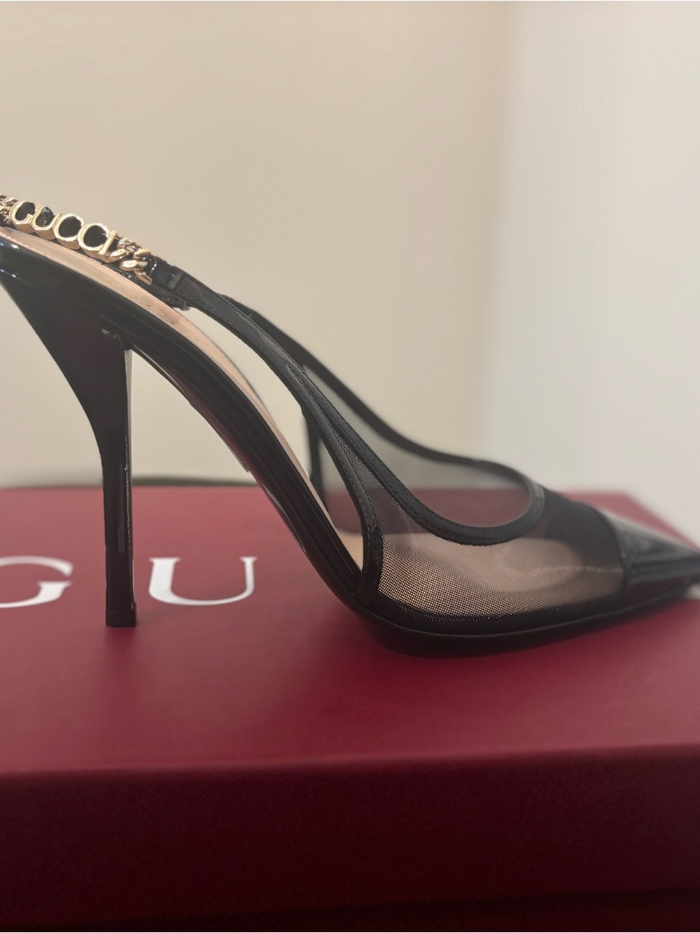 Gucci Designer Black Mesh Pointed-Toe Stiletto Slingbacks - Picture 1 of 1